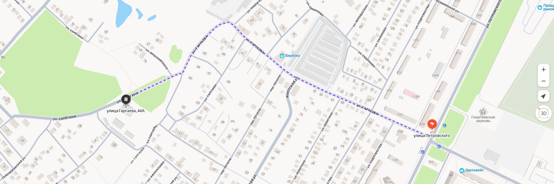 Карта проезда к ул. Гаргаева 44а